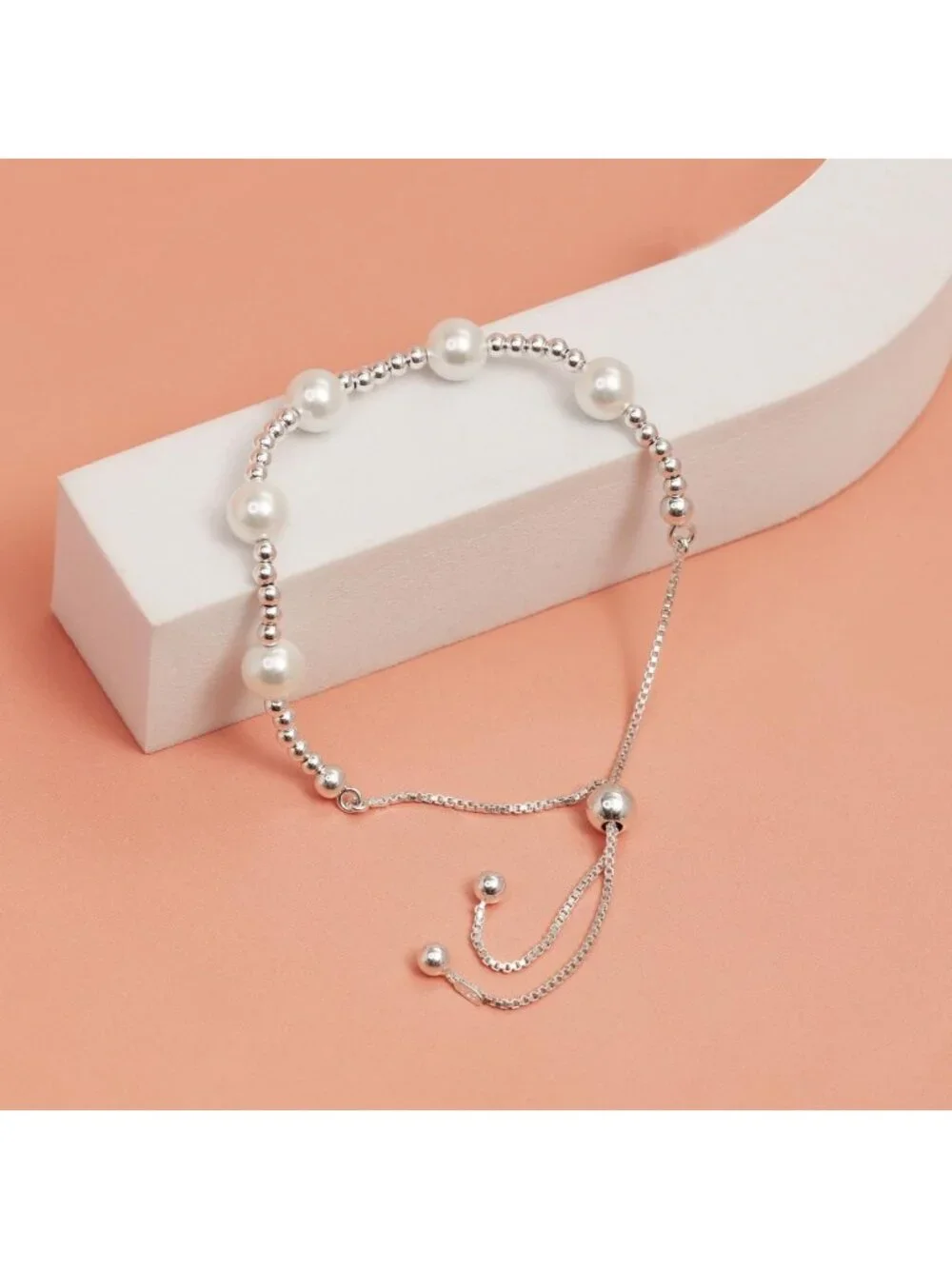 925 Sterling Silver Adjustable Bolo Bracelet | Beaded Tennis Bracelet for Women